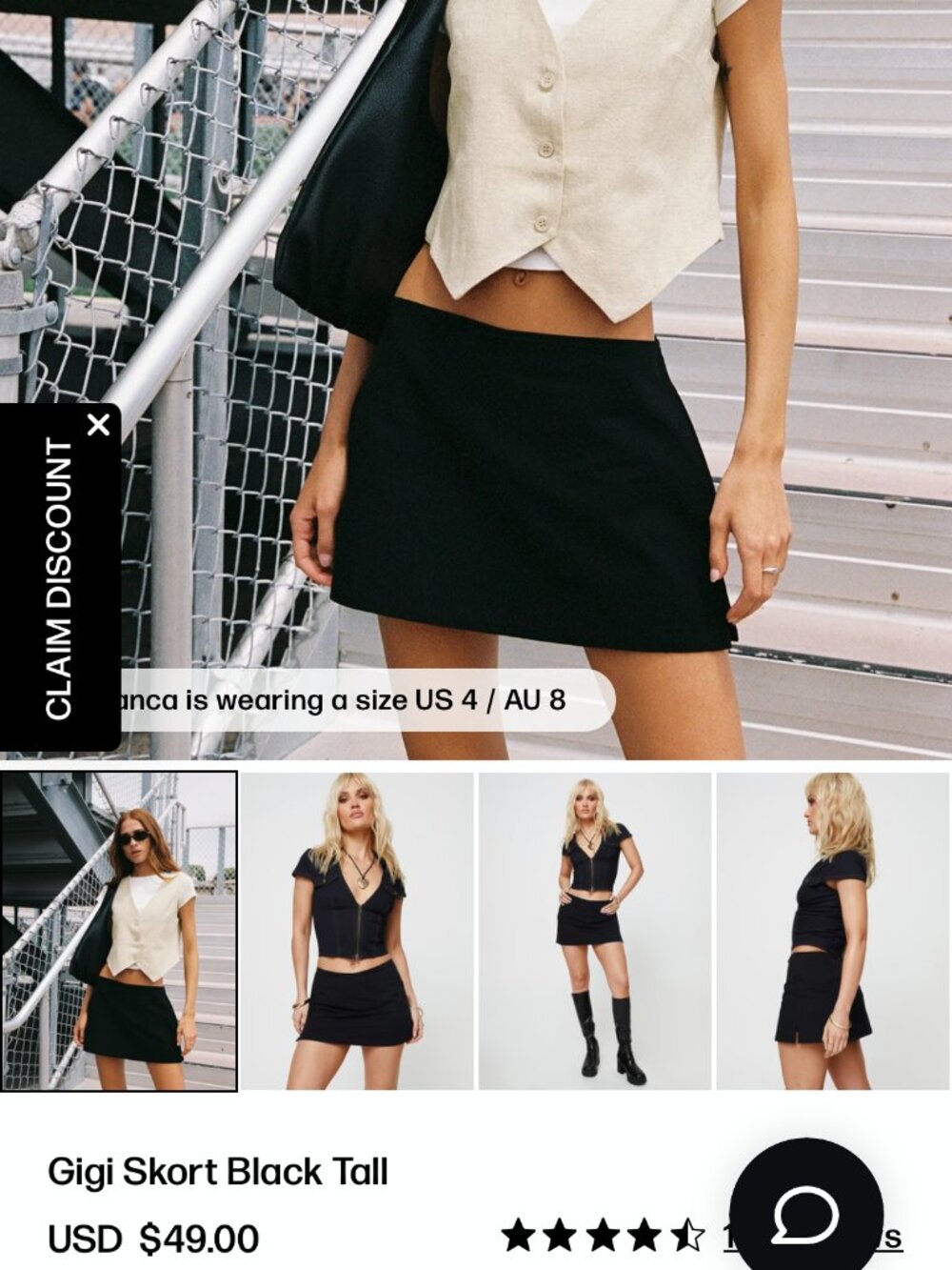 Princess Polly Gigi Skort Tall Black